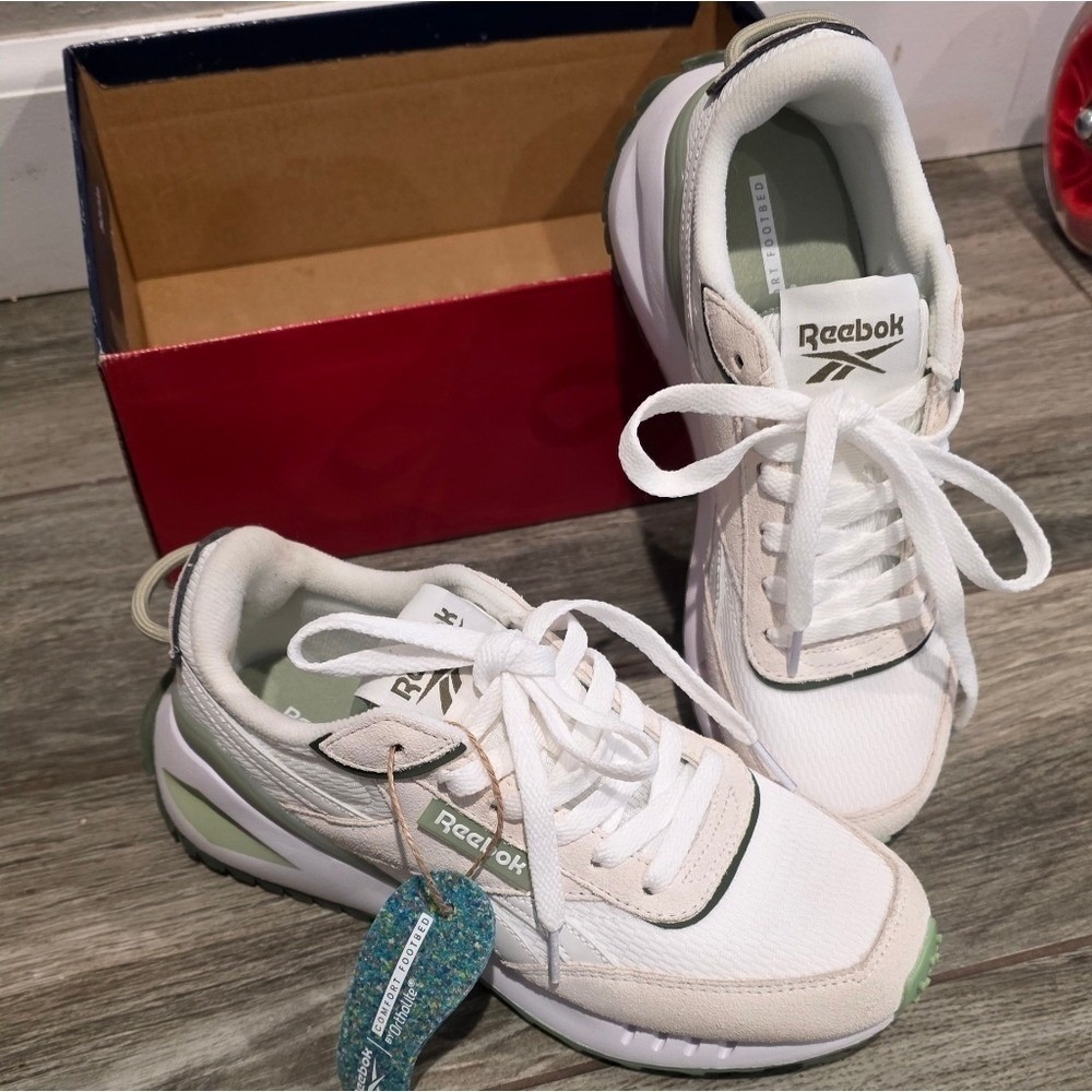 Reebok White and Green Athletic Shoes